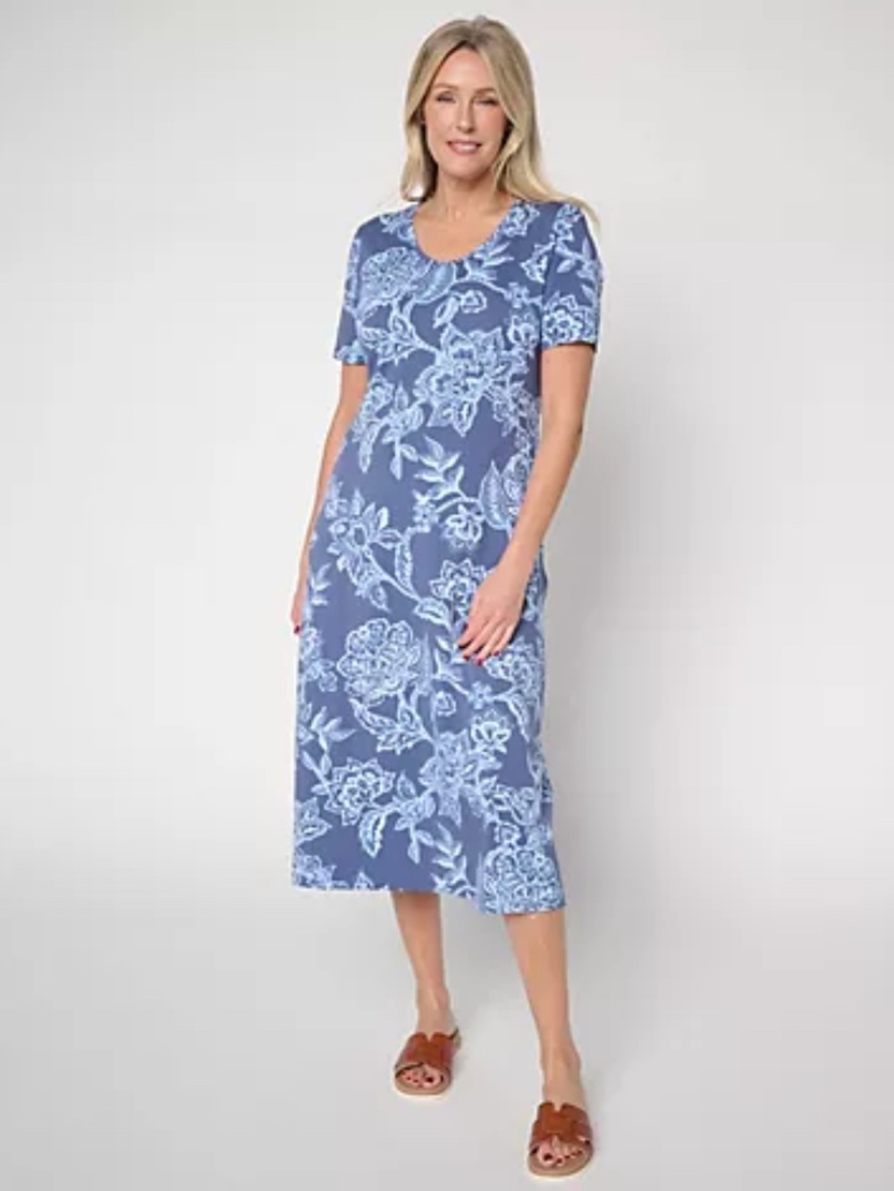 Denim & Co. Beach Jersey Regular Midi Dress with Pockets, Indigo Sz XL a719972